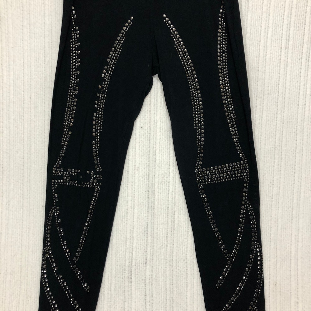 Vocal Black Studded Embellished Leggings Made in USA‎ Edgy Rocker Gothic Pants